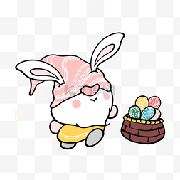 跑向彩蛋的复活节可爱卡通兔子