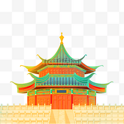 中国风古风国潮风建筑描线描金