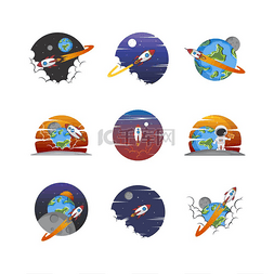 火箭飞船发射太空旅行标志徽章标