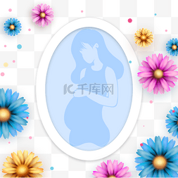 母亲节花卉蓝色相框剪影