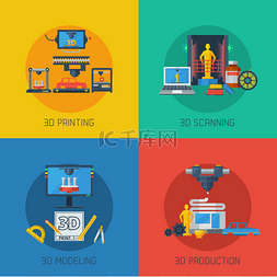 construction图片_3D Printing Flat Icons Square Composition