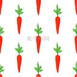 绿色食物插图图片_胡萝卜有绿色叶子的无缝图案美味