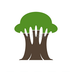 森林生态园图片_森林橡树图标带有绿叶和木材的轮