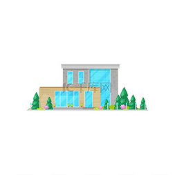 卡通平面别墅图片_带窗户、木屋或别墅平面卡通图标