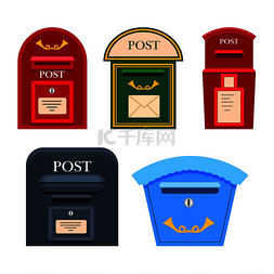 蓝色信箱图片_白色邮箱矢量彩色集合红色绿色灰