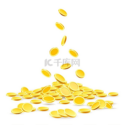 金币堆图片_硬币成堆金币货币堆矢量图白色背