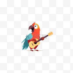 卡通彩色手绘图片_彩色手绘卡通弹吉他表演的鹦鹉