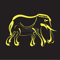 吹萨克斯的大象图片_线条黄金大象矢量设计
