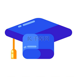 蓝色毕业帽图片_平面样式的研究生帽图标。
