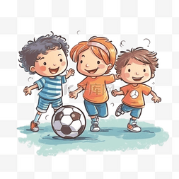 足球训练营图片_卡通水彩儿童踢足球
