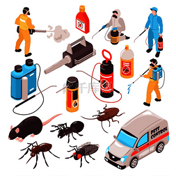 害虫防治消毒服务等距图标设置蚂