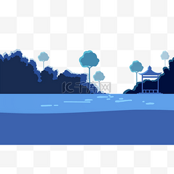 湖畔湖水风景景色蓝色扁平风景植