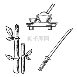 竹文化图片_米饭放在碗里，桌子上放着筷子和
