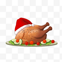 鸡年桌历图片_圣诞节炸鸡圣诞帽卡通