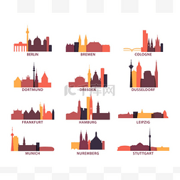 德国城市图标设置天际线矢量标志