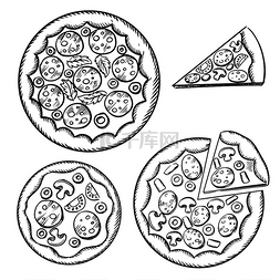 意大利肉酱面图片_整个和切片的意大利比萨草图，配