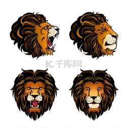 四个彩色狮子头的集合。