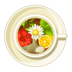 柠檬姜茶图片_不同口味和成分的陶瓷杯插图。
