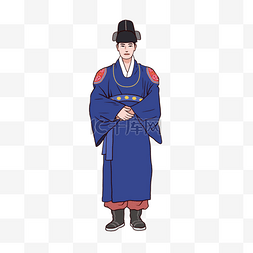 男生蓝色古装造型韩国传统婚礼人