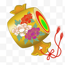 复古红海报背景图片_小锤子日本新年祭祀用品牡丹花图