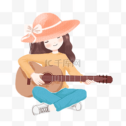 和服少女背图片_弹吉他的女孩