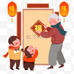 中国传统年画素材图片_春节习俗贴春联