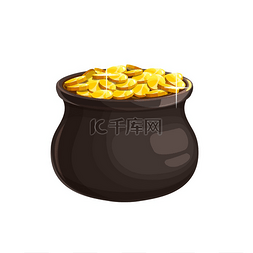 小妖精金库孤立的金色硬币罐闪亮