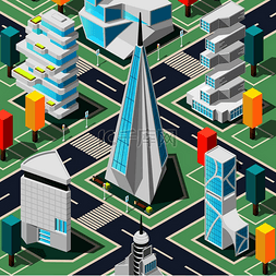 未来城市顶视图背景与元素和建筑