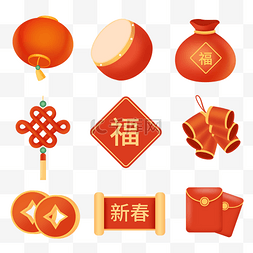 植物贴图以及素材图片_微立体新年图标贴纸春节icon