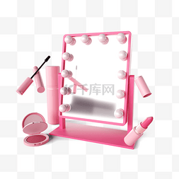立体妇女节粉色美妆产品促销