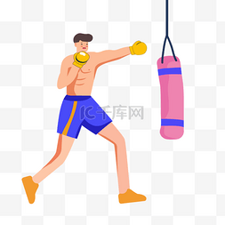 拳击运动粉色沙袋人物插画