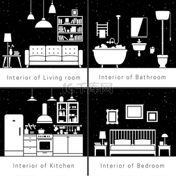 黑白表格表格图片_公寓房间的内部轮廓公寓房间的内