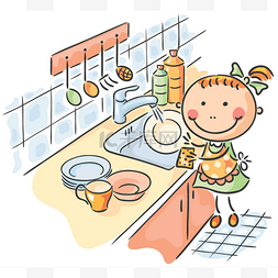 女孩帮助妈妈图片_帮助她妈妈做洗碗的女孩