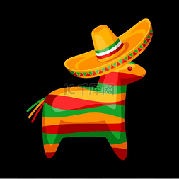 五颜六色的皮纳塔在墨西哥宽边帽