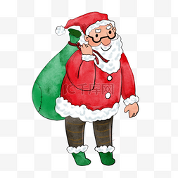 圣诞老人绿色口袋水彩风格