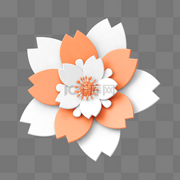 樱花节素材图片_橙色C4D立体唯美剪纸花朵