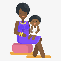 美国家庭图片_美国黑人妇女抱着孩子跪在平面样