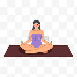 禅坐女生瑜伽人物卡通图案绘画