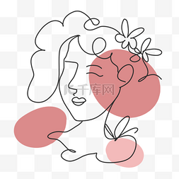 粉色系抽象线条画花卉女人脸部