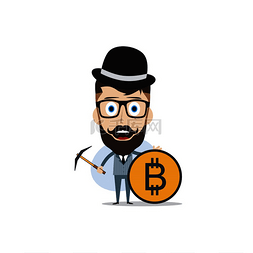 比特币加密货币主题卡通绅士男性