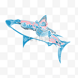 几何图形撞色海洋生物鲨鱼