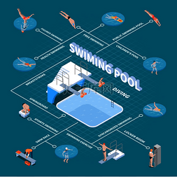公共泳池等距流程图健康游泳运动