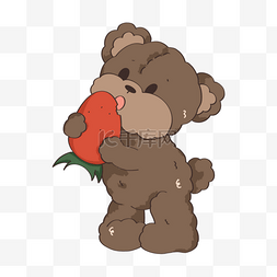 卷毛泰迪熊吃草莓插画