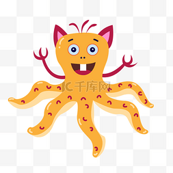 可爱卡通黄色章鱼猫怪物