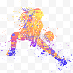 矢量彩色墨迹图片_抽象水彩排球运动员
