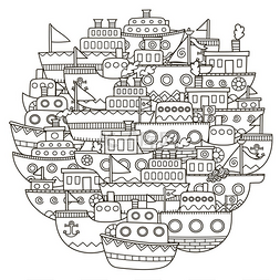 与可爱涂鸦船为着色书圈形状图案
