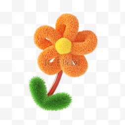 可爱小花素材图片_橙色3D立体C4D毛绒线花朵