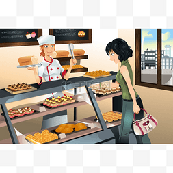 女孩卡通商务图片_买蛋糕面包店