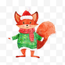 小狐狸圣诞节水彩风格
