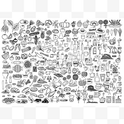 卡通的南瓜图片_设置的食品和饮料在白色背景上涂